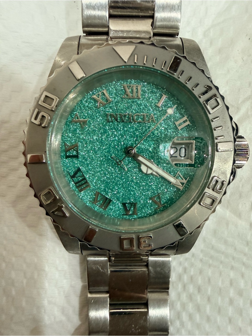 Invicta Silver Watch with Teal Glitter Dial